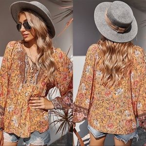 Bohemian Blouse Long sleeve V-neck Floral Top